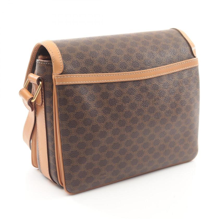 Luxury CELINE Macadam Shoulder Bag, Dark Brown/Light Brown PVC Leather