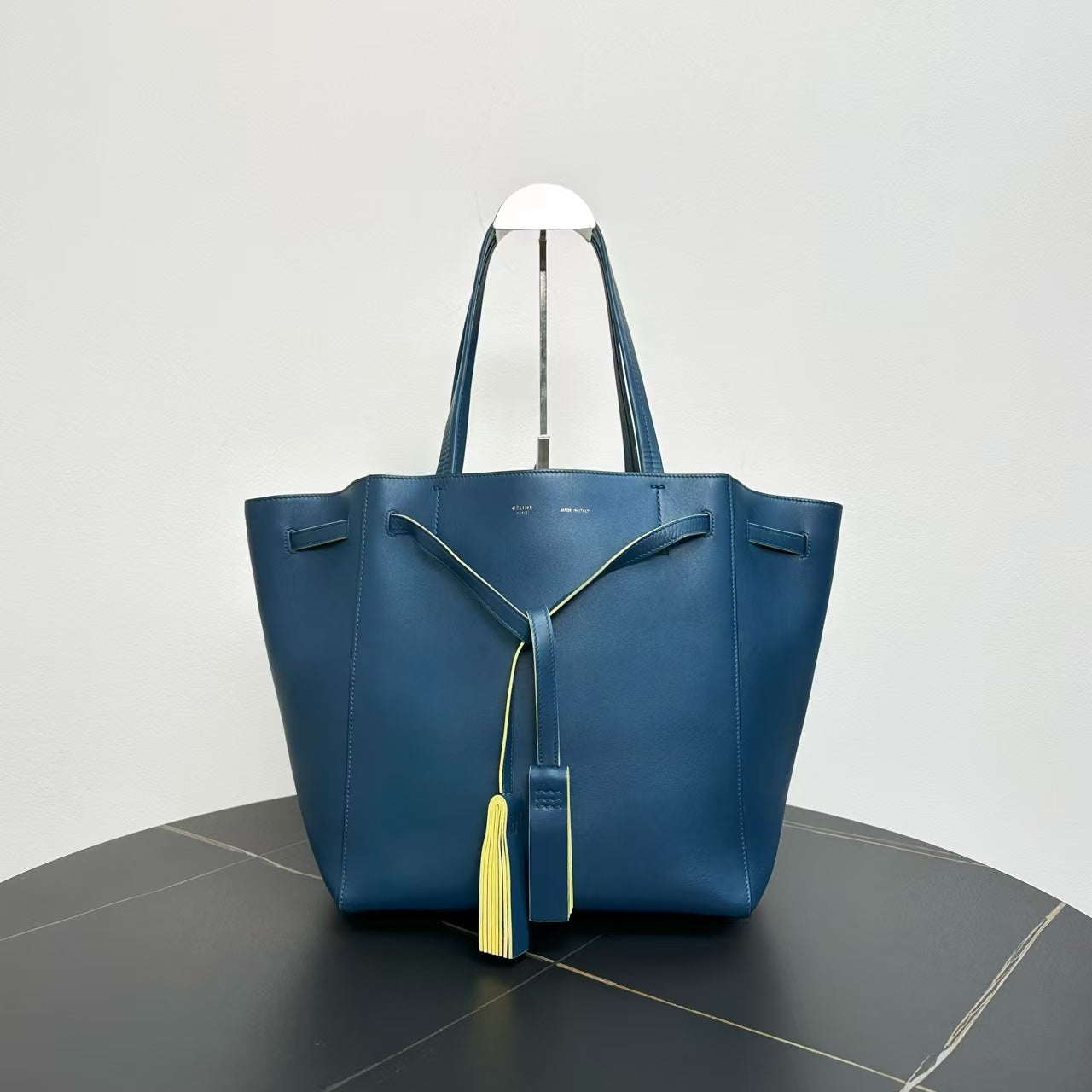 Luxury CELINE Medium Cabas Phantom Tote Bag in Blue Leather Tote