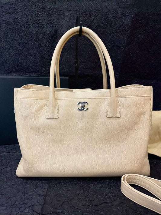 Chanel Beige Caviar Cerf Middle Size Satchel with Strap 13