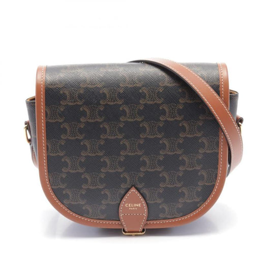 Luxury CELINE Falco Medium Triomphe Shoulder Bag PVC Leather Dark Gray Brown