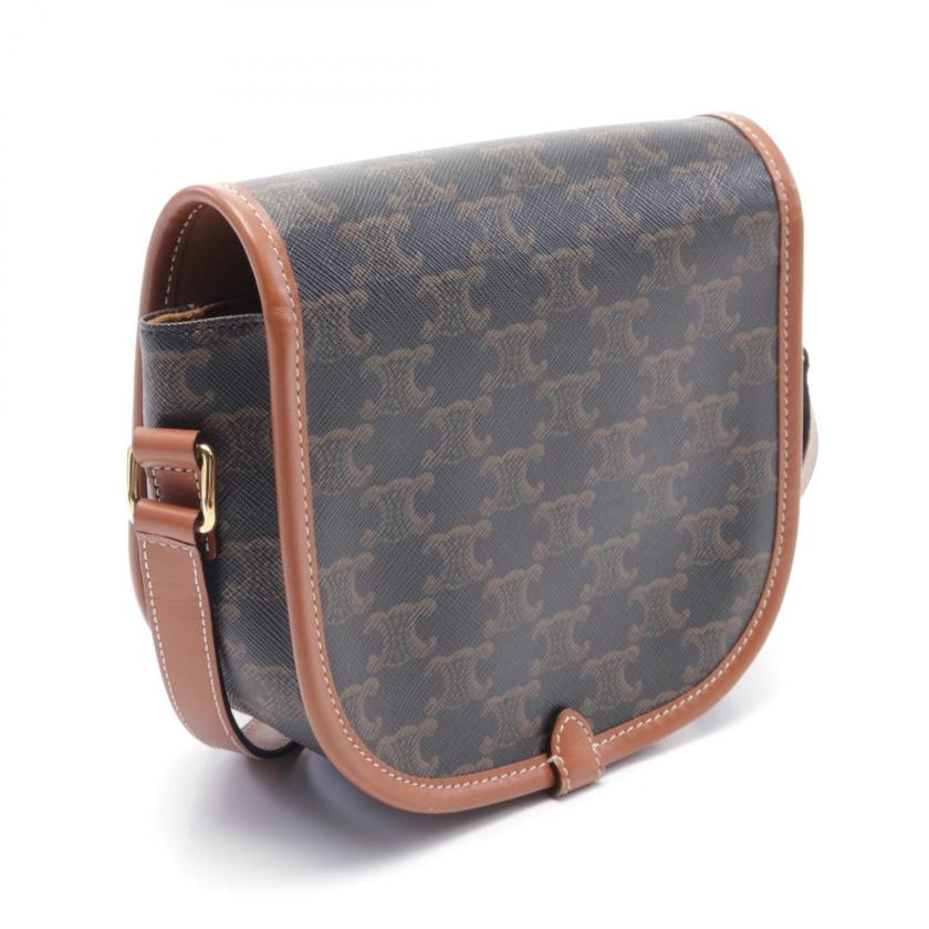Luxury CELINE Falco Medium Triomphe Shoulder Bag PVC Leather Dark Gray Brown