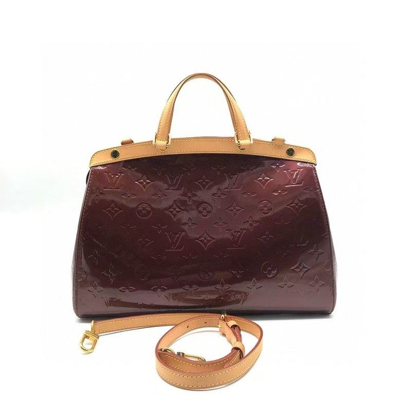 LV Louis Vuitton Patent Leather Brea Two-Way Bag Burgundy