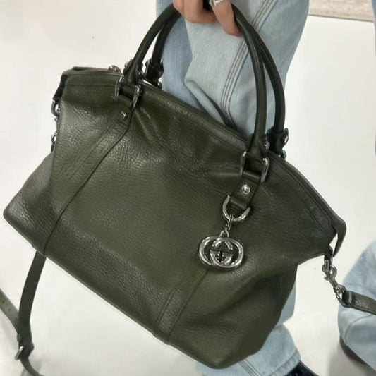 Gucci Olive Green Leather Shoulder Bag