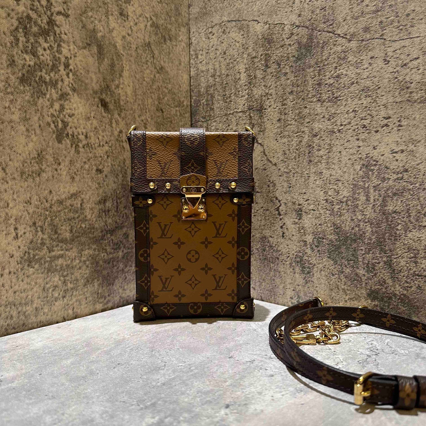 Louis Vuitton trunk vertical phone bag (microchip)