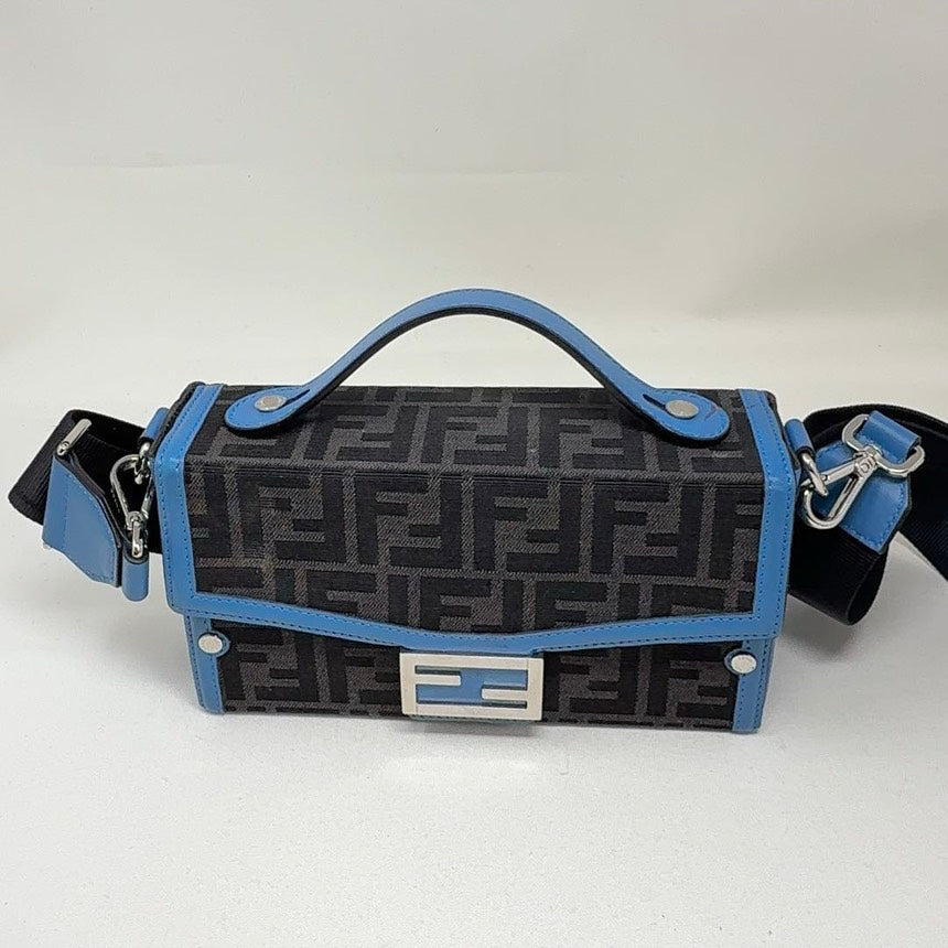 FENDI Baguette Cloth Handbag Blue B23-64