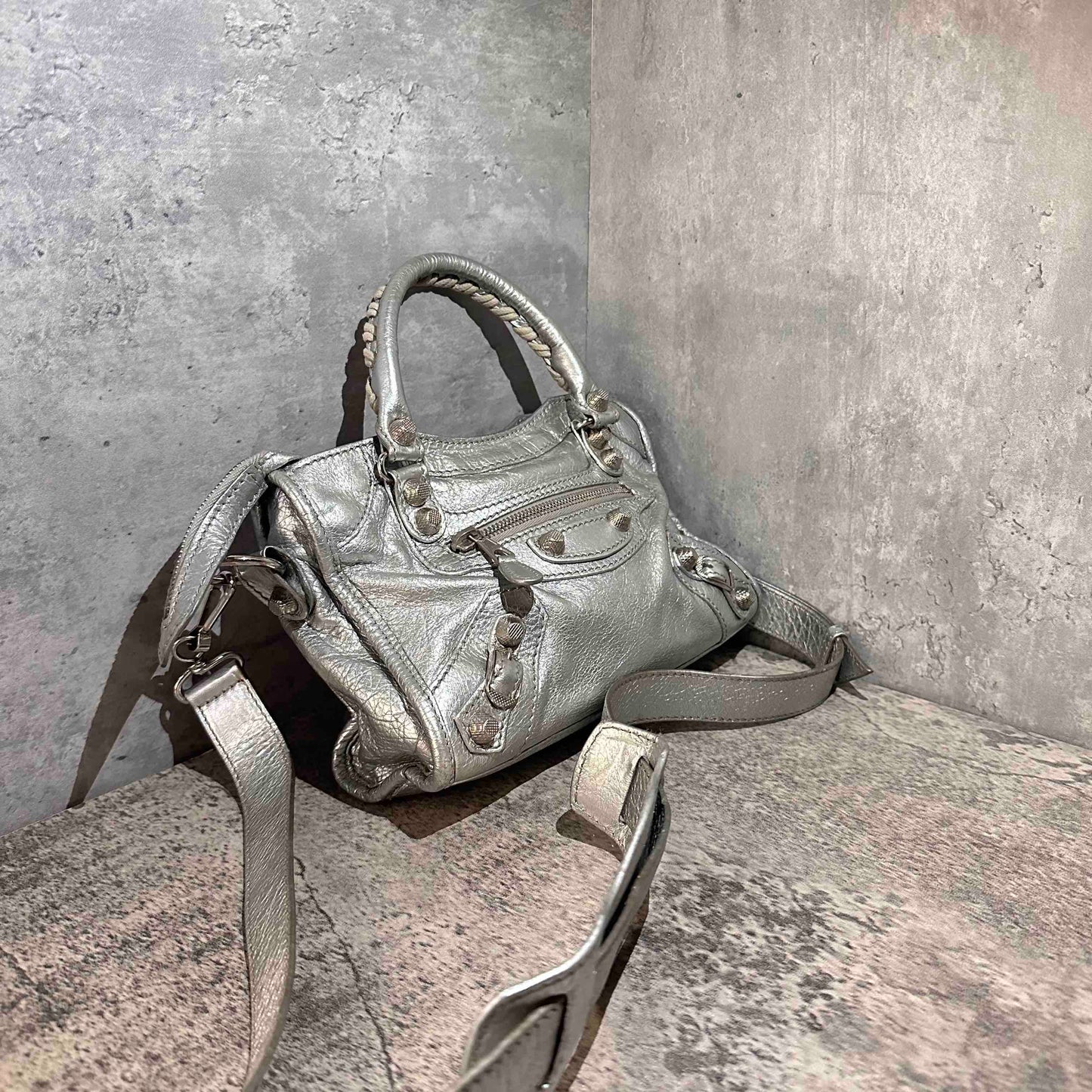 Balenciaga city mini bag silver color