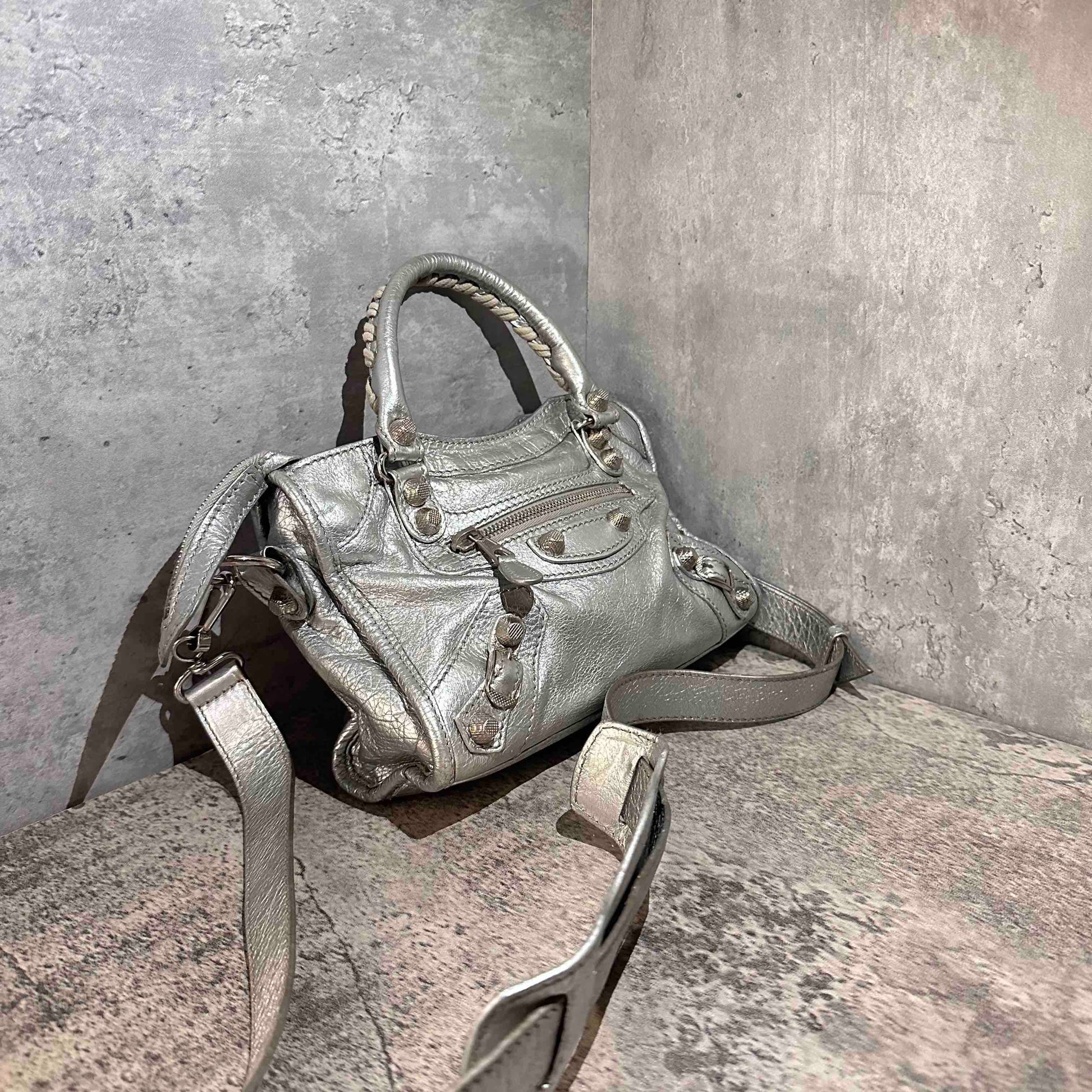 Balenciaga city mini bag silver color
