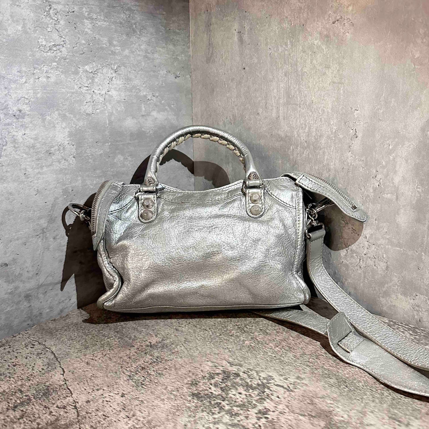 Balenciaga city mini bag silver color