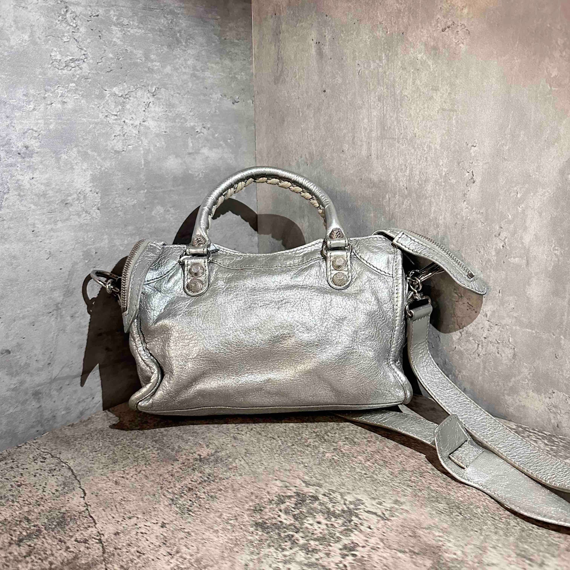 Balenciaga city mini bag silver color