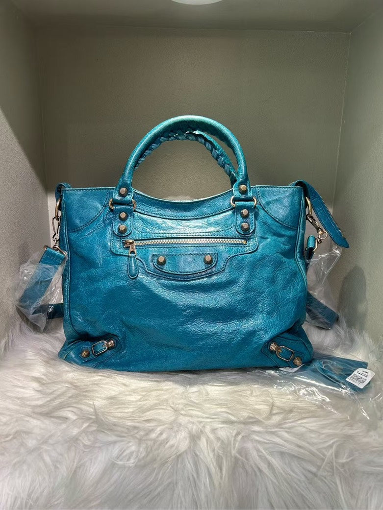 BALENCIAGA City Bag Blue Leather Top Handle