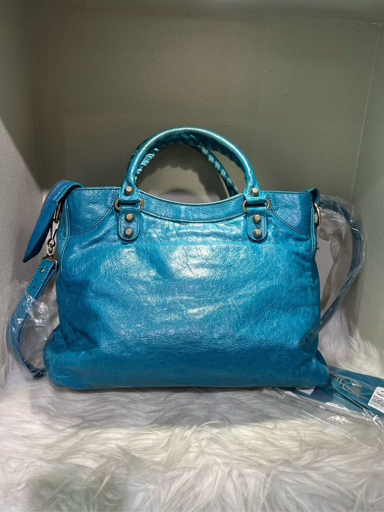 BALENCIAGA City Bag Blue Leather Top Handle