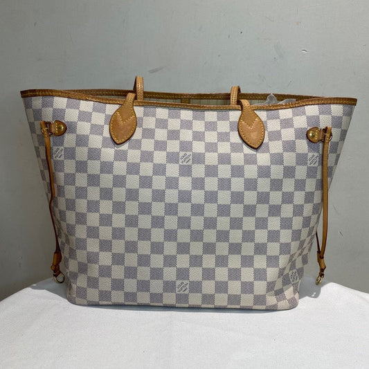Louis Vuitton Neverfull MM Tote White Damier Azur with Pouch