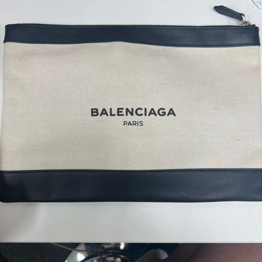 Balenciaga E9914 Black & White Canvas Clutch Bag
