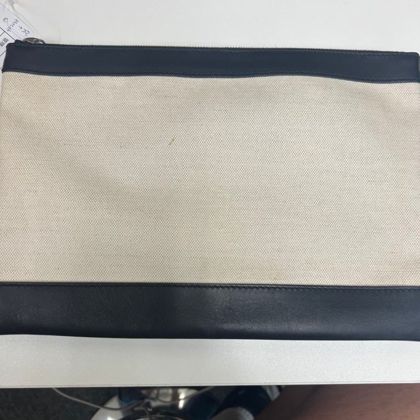 Balenciaga E9914 Black & White Canvas Clutch Bag