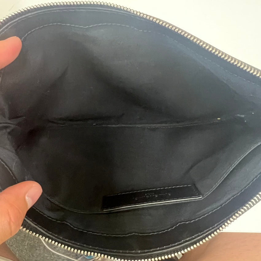 Balenciaga E9914 Black & White Canvas Clutch Bag