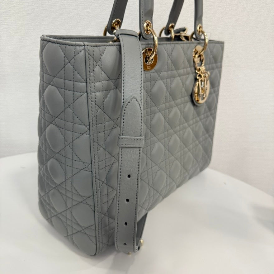 Dior Lambskin Lady Dior 2way Bag Large Gray FM0081