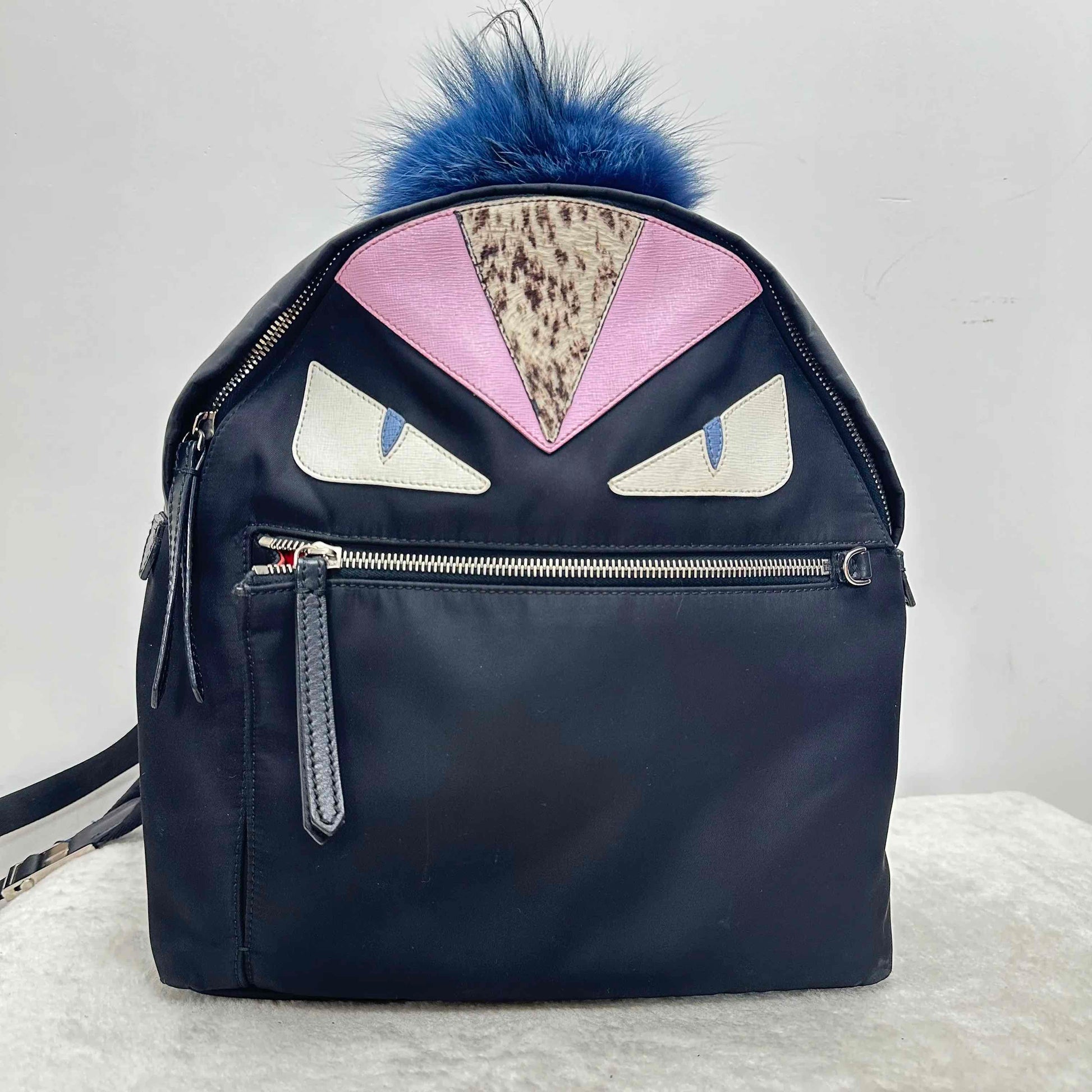 Fendi Monster Black & Pink Nylon Leather Trim Backpack BJ1101504030
