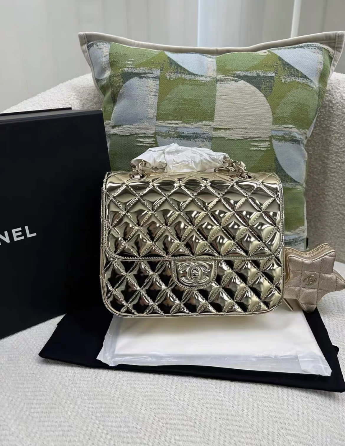 CHANEL 24C BACKPACK WITH STAR PATENT GOLD LGHW (MICROCHIP)