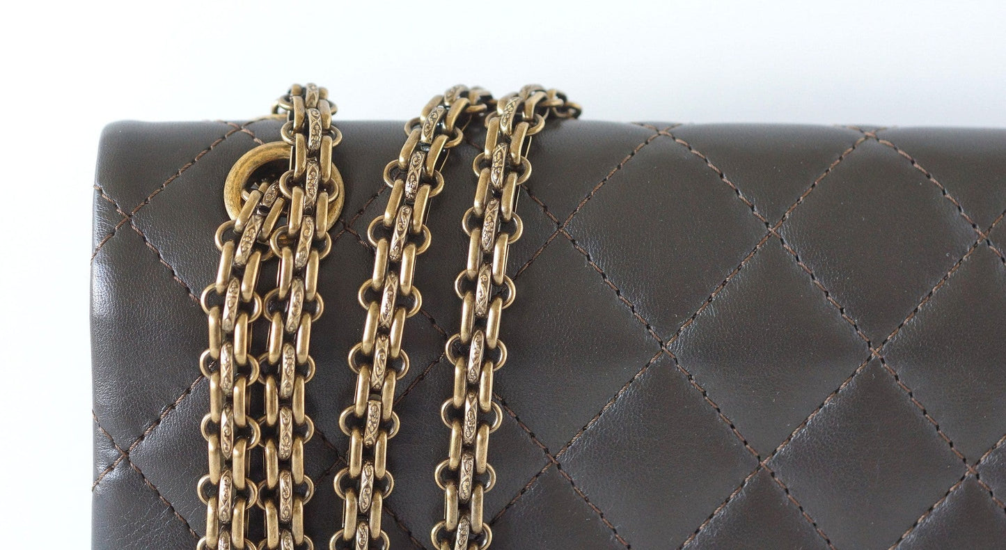 Chanel Bag 2 55 Medium Classic Double Flap Dark Olive Khaki New