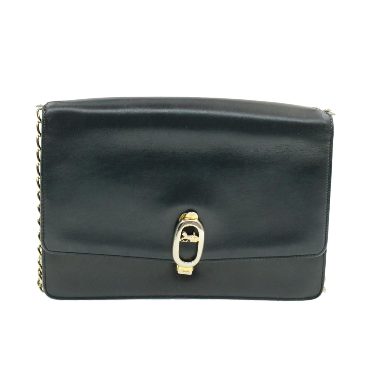 Luxury CELINE Horse Carriage Chain Shoulder Bag Leather Navy rd740