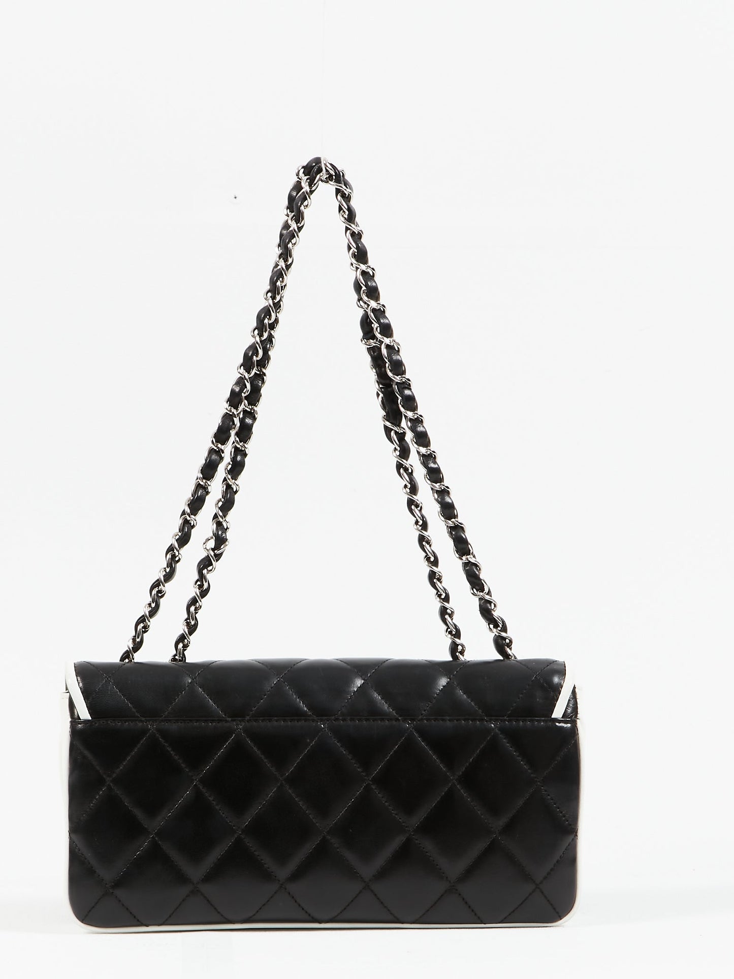 Chanel Black White Lambskin Fliplock CC Flap Shoulder Bag SHW
