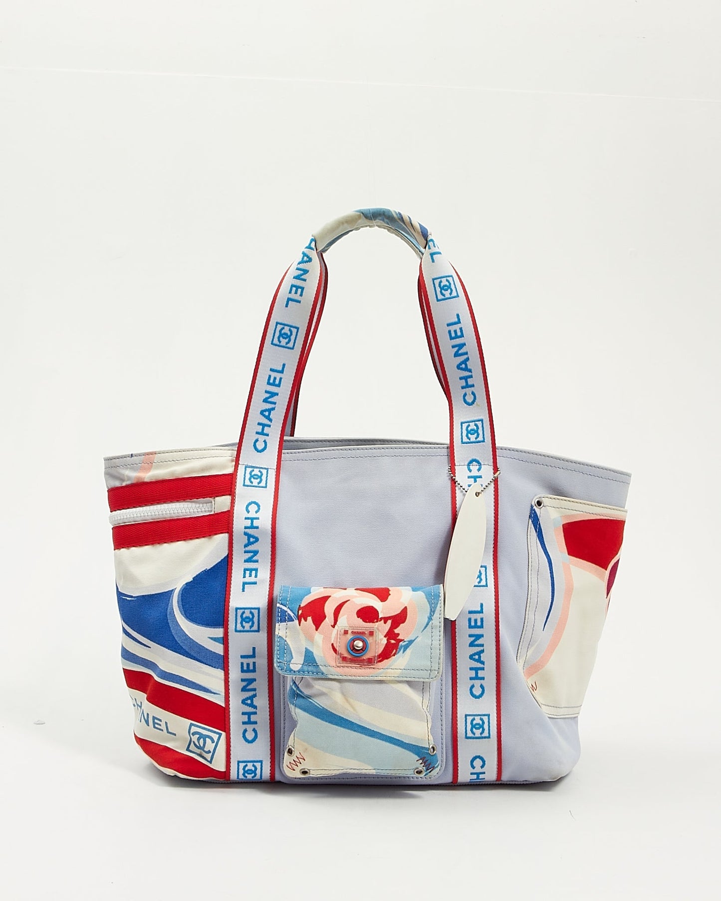 Chanel Blue Red Fabric Surf Beach Tote Bag