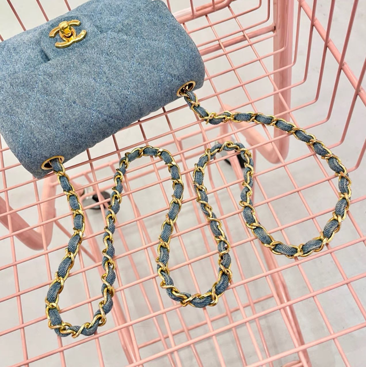 Chanel gold denim bag
