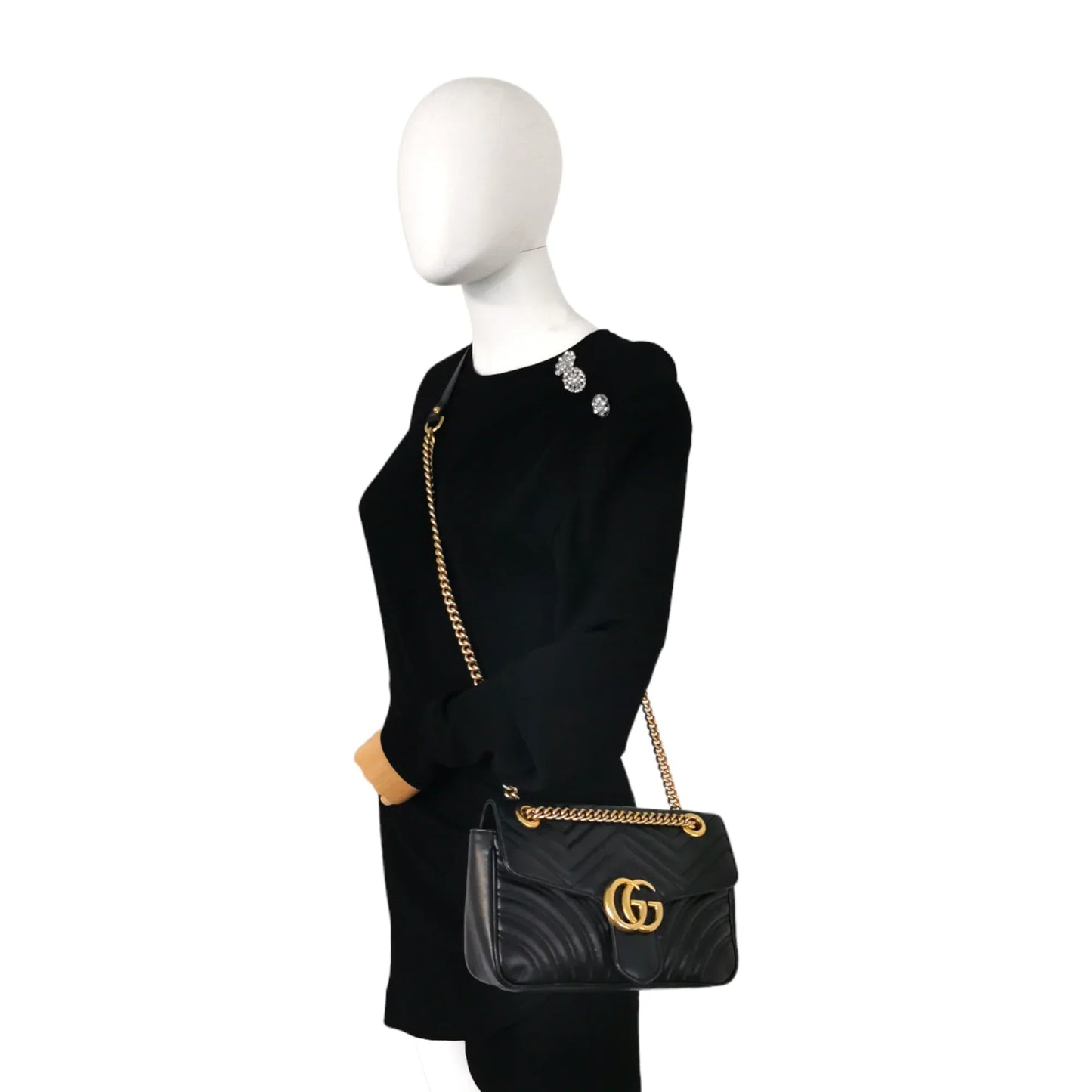Gucci GG Marmont Black Leather Quilted Crossbody Style 1
