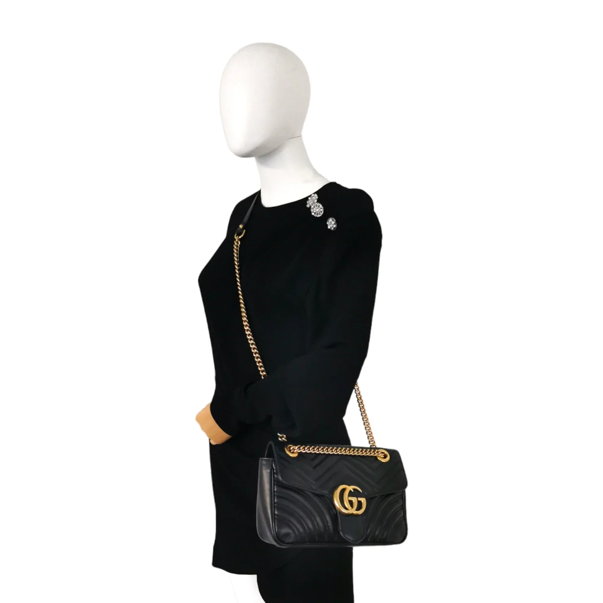 Gucci GG Marmont Black Leather Quilted Crossbody Style 1