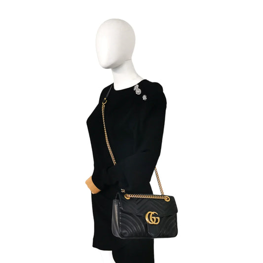 Gucci GG Marmont Black Leather Quilted Crossbody Style 1