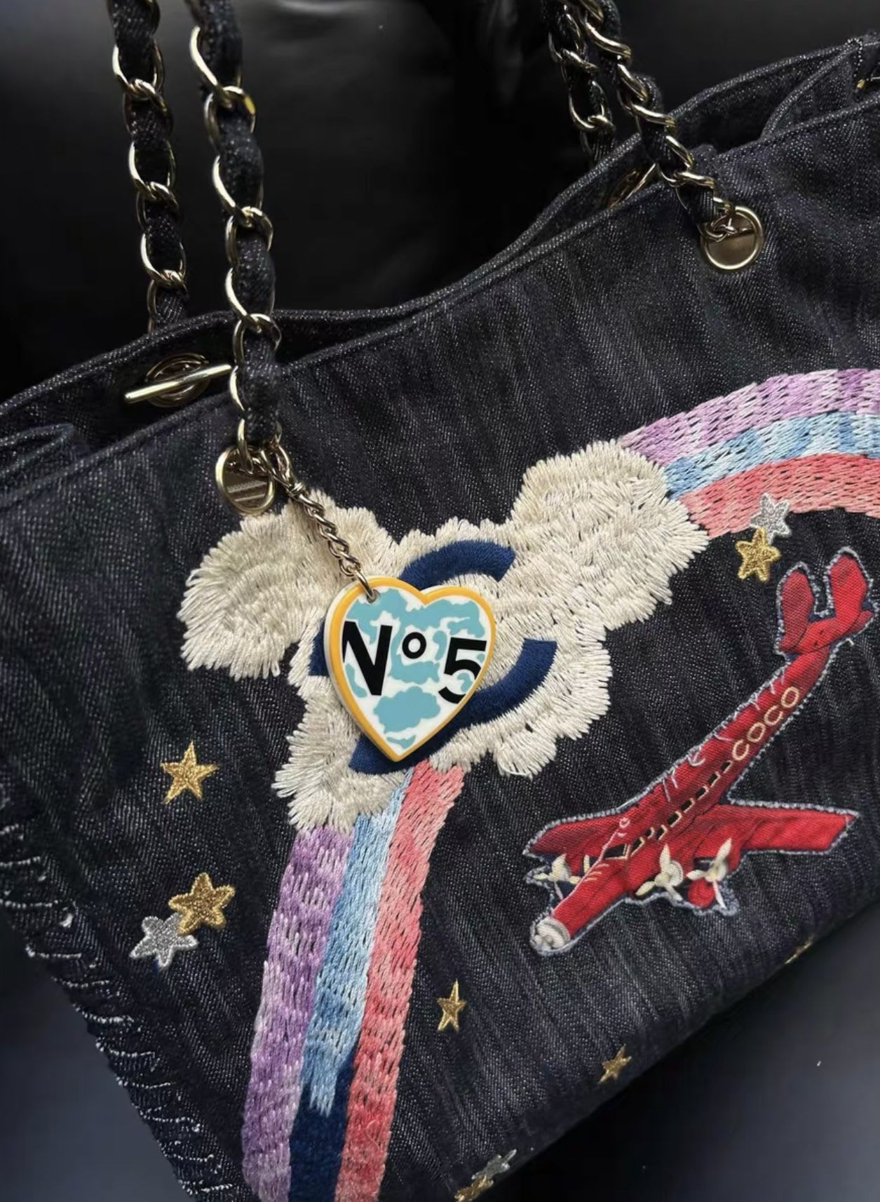 Chanel 2005 2006 Coco plane denim tote bag