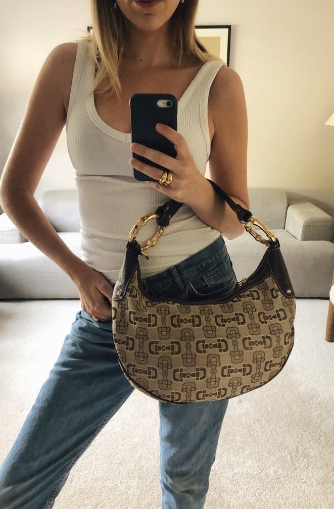 Gucci Bamboo Leather Canvas Shoulder Bag Style 6