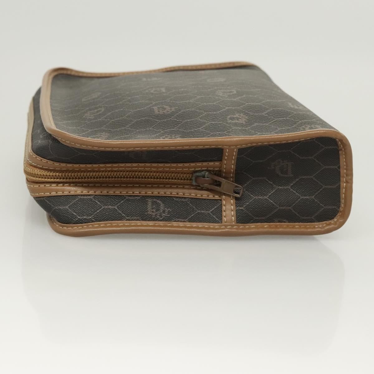 Christian Dior Honeycomb Zip Pouch Coated Canvas Black Pvc,Canvas Clutche & Pouche Bag  