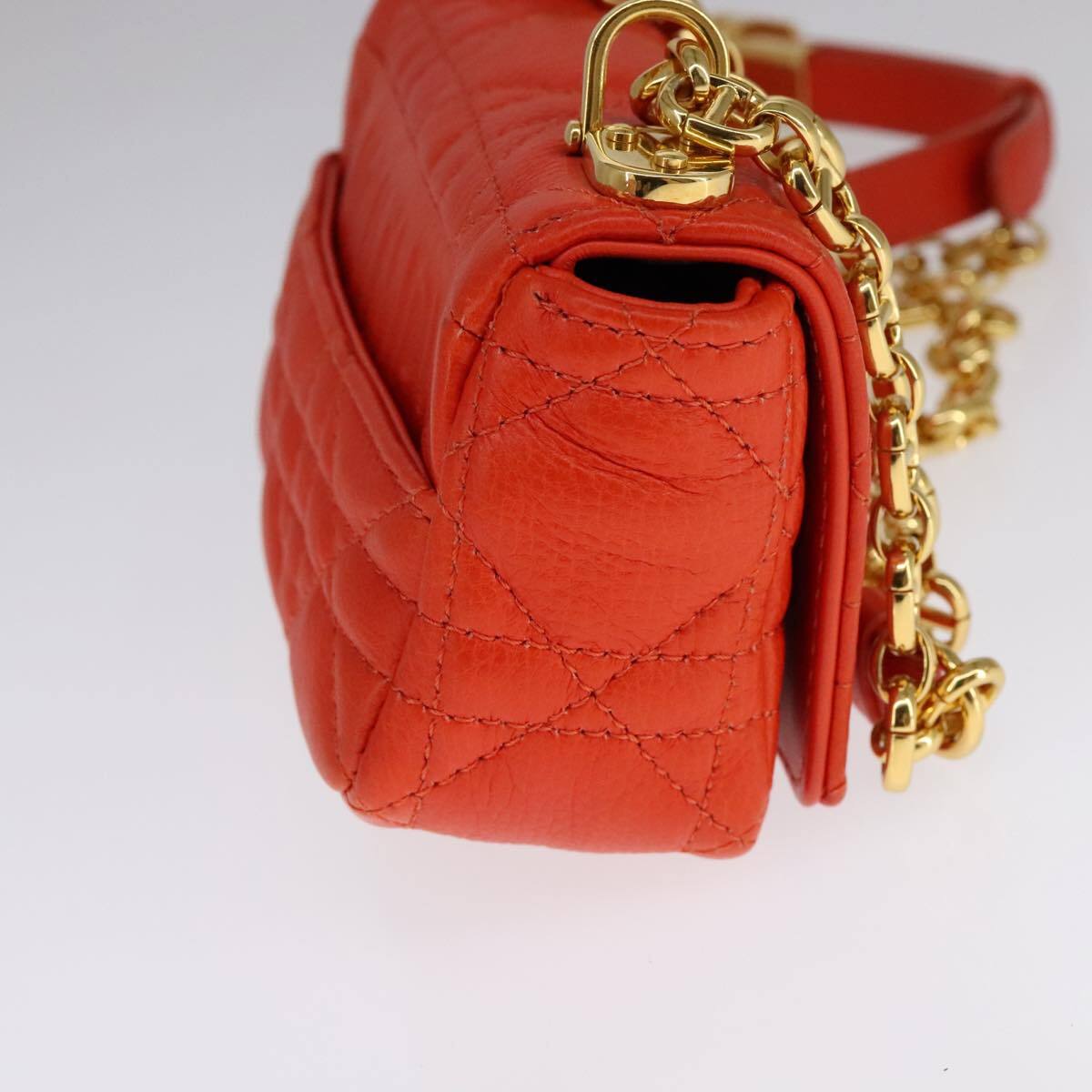 Christian Dior Caro Bag Cannage Quilt Calfskin Orange Leather Bag  