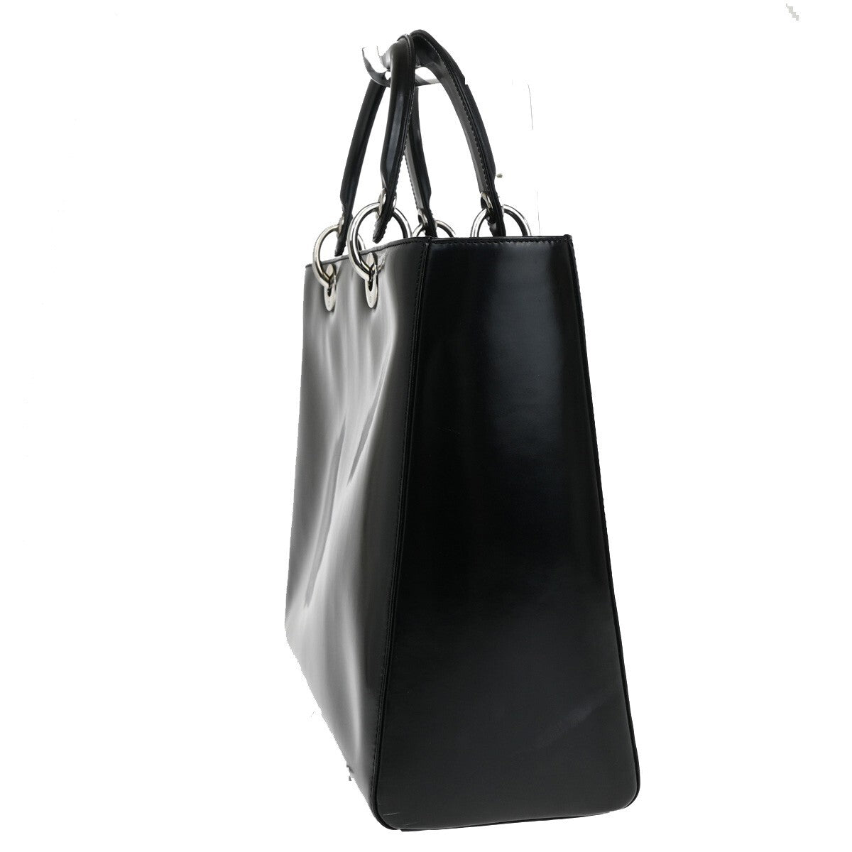 Christian Dior Lady Dior Patent Noir Cuir Vernis Black Patent_Leather Bag  