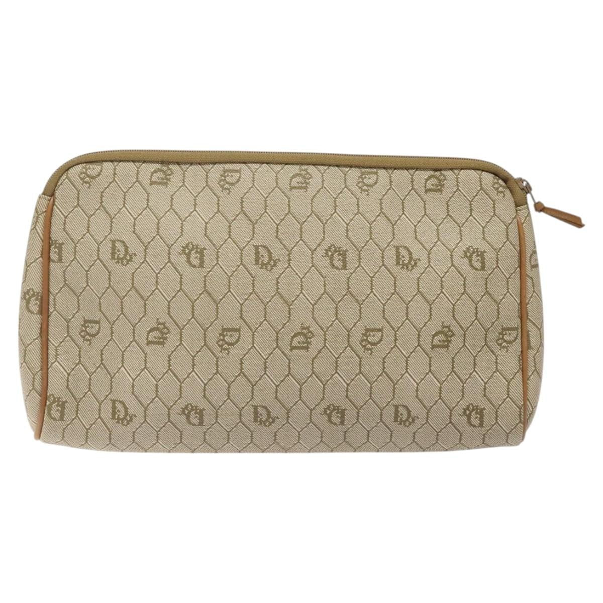 Christian Dior Honeycomb Zip Pouch Coated Canvas Beige Pvc Clutche & Pouche Bag  
