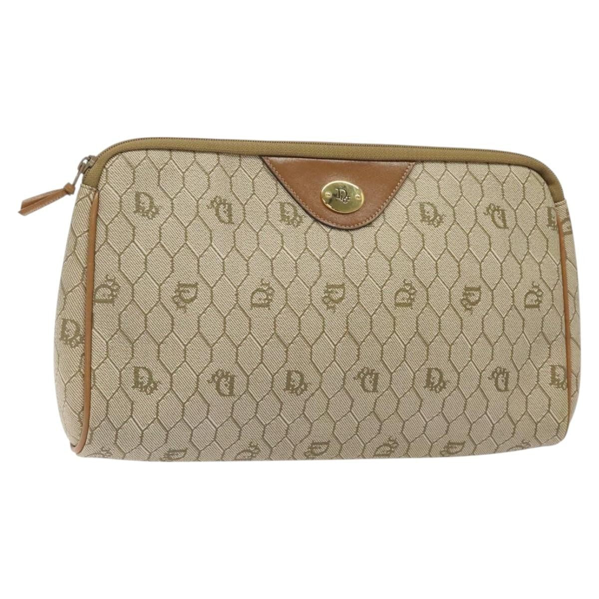 Christian Dior Honeycomb Zip Pouch Coated Canvas Beige Pvc Clutche & Pouche Bag  