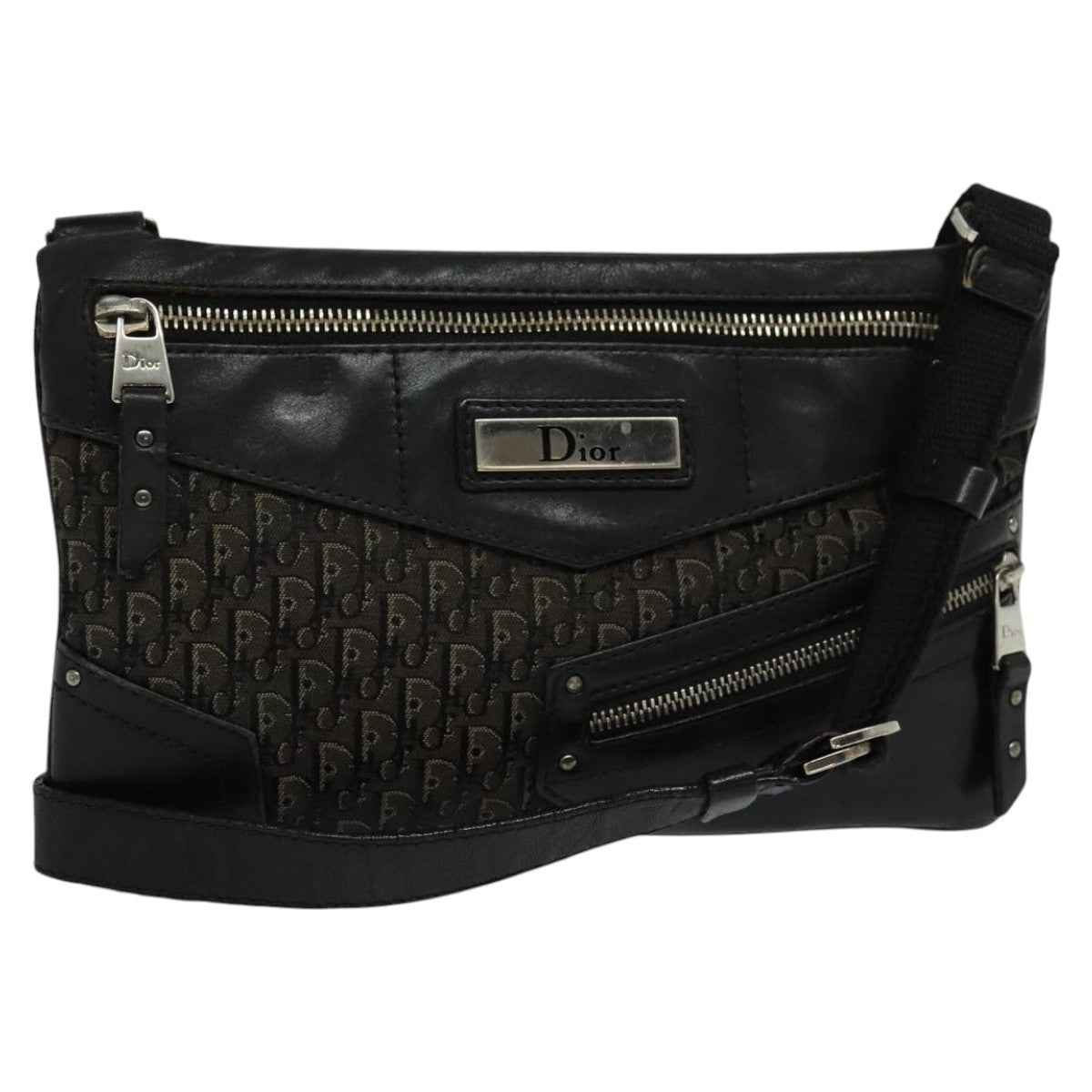 Christian Dior Trotter Shoulder Bag Canvas Black Canvas Shoulder Bag Bag  