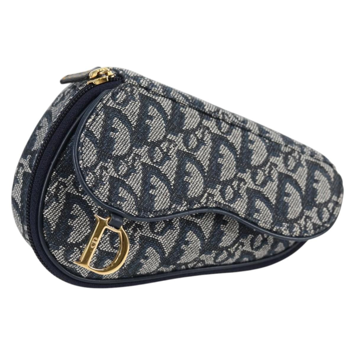 Christian Dior Saddle Zip Pouch Diorissimo Canvas Navy Canvas Bag  