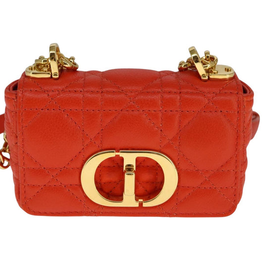 Christian Dior Caro Bag Cannage Quilt Calfskin Orange Leather Bag  