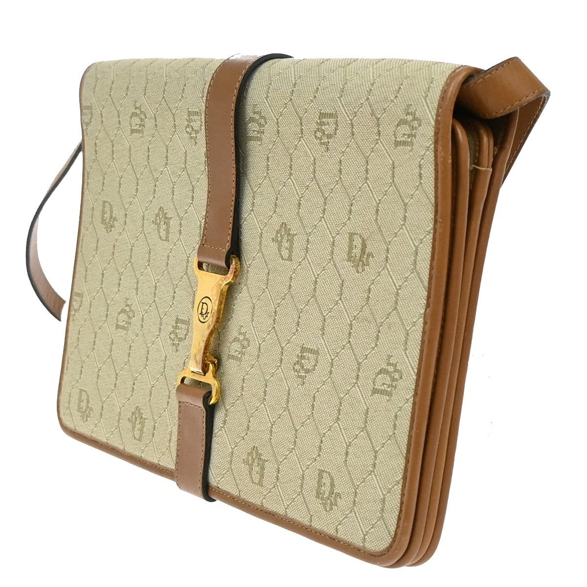 Christian Dior Honeycomb Handbag Canvas Leather Beige Canvas Shoulder Bag Bag  