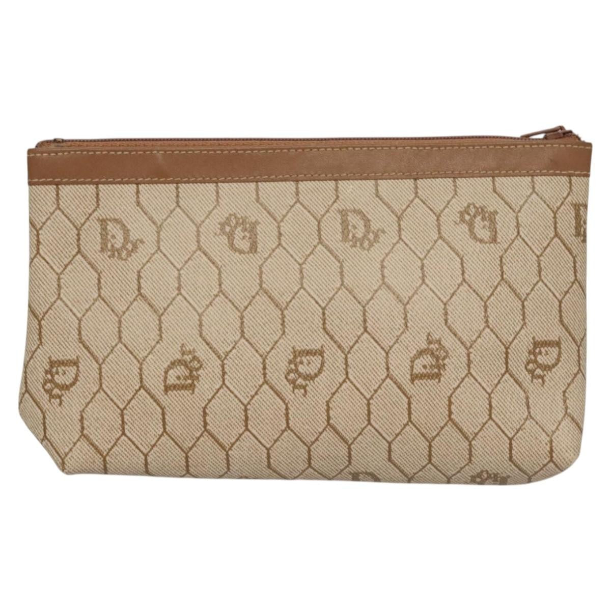 Christian Dior Honeycomb Zip Pouch Coated Canvas Beige Pvc Bag  