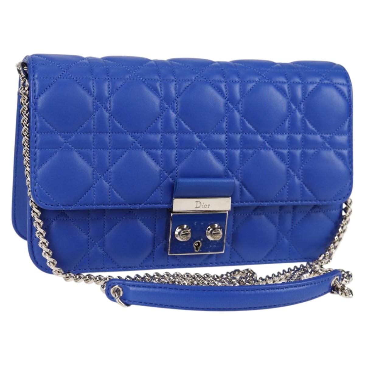 Christian Dior Miss Dior Promenade Pouch Cannage Quilt Lambskin Blue Leather Shoulder Bag Bag  
