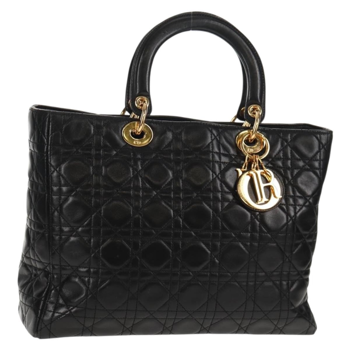 Christian Dior Lady Dior Bag Cannage Quilt Lambskin Black Leather Bag  