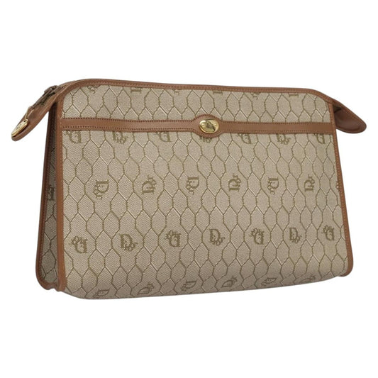 Christian Dior Honeycomb Zip Pouch Coated Canvas Beige Pvc Clutche & Pouche Bag  