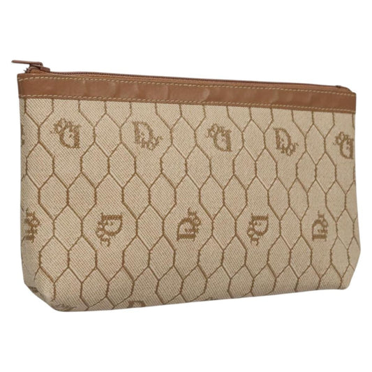 Christian Dior Honeycomb Zip Pouch Coated Canvas Beige Pvc Bag  