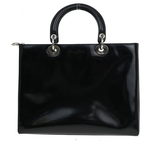 Christian Dior Lady Dior Patent Noir Cuir Vernis Black Patent_Leather Bag  