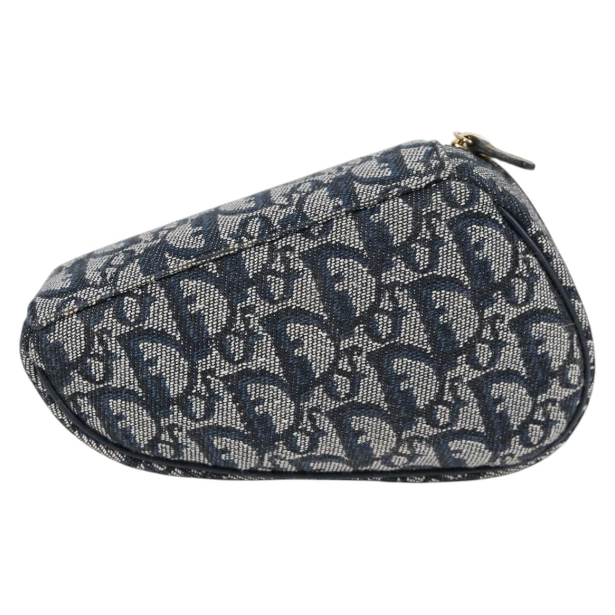 Christian Dior Saddle Zip Pouch Diorissimo Canvas Navy Canvas Bag  