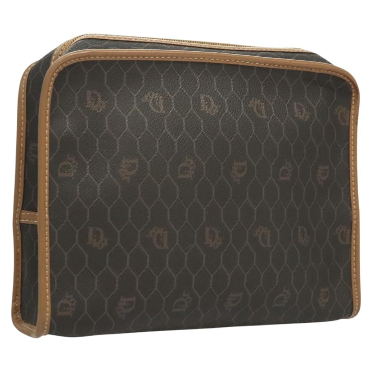 Christian Dior Honeycomb Zip Pouch Coated Canvas Black Pvc,Canvas Clutche & Pouche Bag  