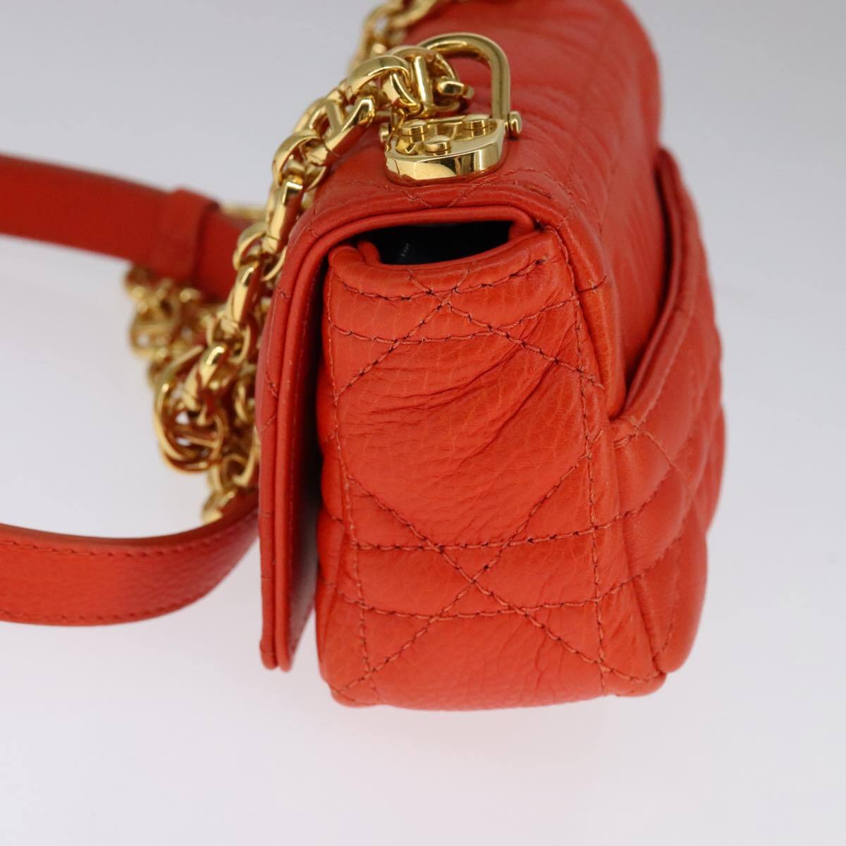 Christian Dior Caro Bag Cannage Quilt Calfskin Orange Leather Bag  